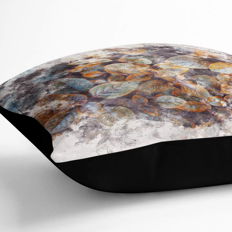 Pretty Leaves Cushion with Filling, Black, 55cm H x 55cm W x 20cm D