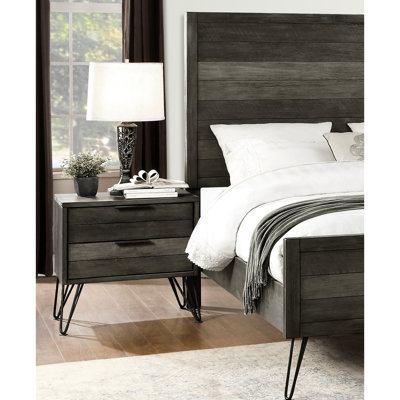 Table de chevet moderne avec 2 tiroirs - Boîte en métal trois tons avec placage gris