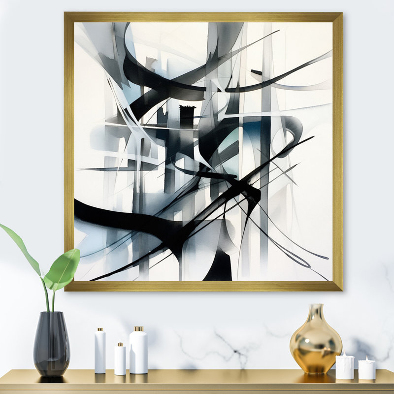 Abstrait neutre neutre - décoration murale géométrique moderne, H 32 po x l 16 po x P 1 po, Cadre doré à une seule photo