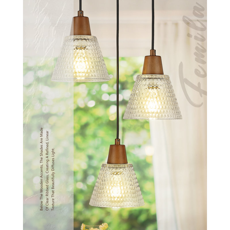 Luminaire suspendu en grappe de bois réglable à 3 lumières