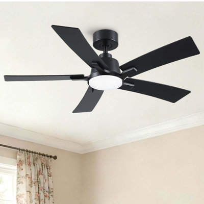 Modern 46" Indoor Matte Black Downrod Mount Ceiling Fan with Integrated LED, Remote and  5 Two-Tone Blades