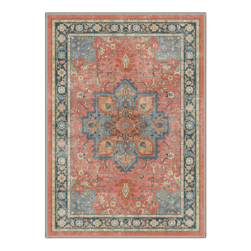 Roehit Oriental Performance Rust / Navy 5'x 7' Area Rug, Machine Washable, Rectangle 5'x 7'