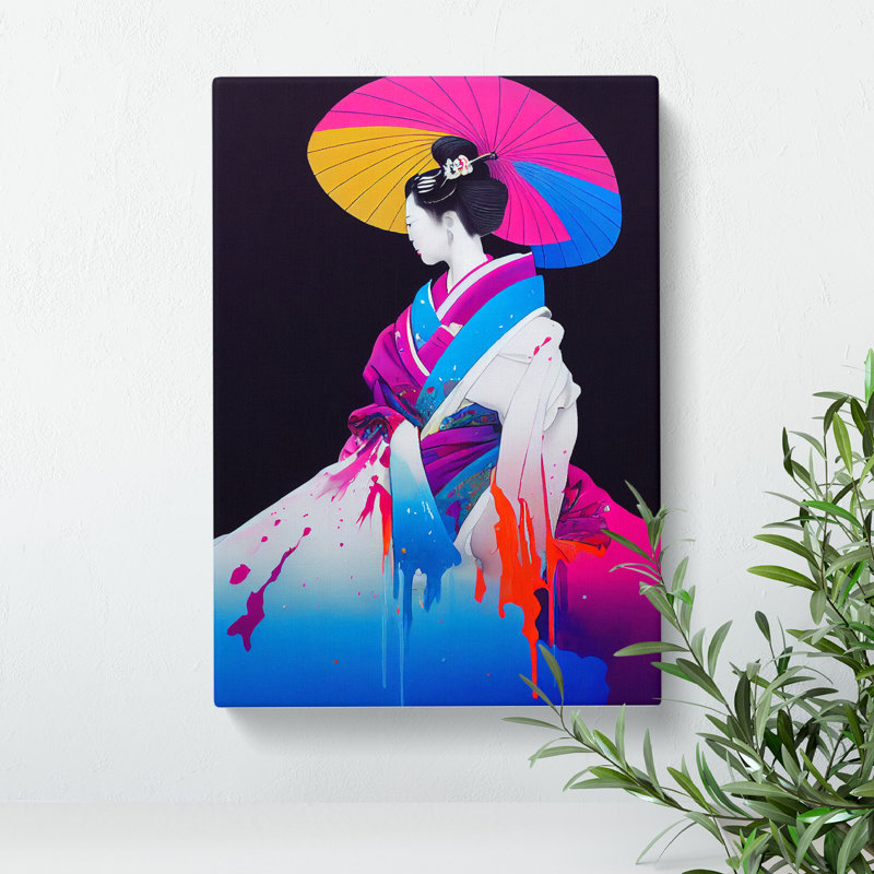 Geisha Paint Splashed No.2 - Wrapped Canvas, 76cm H x 50cm W x 3cm D