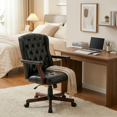 Fauteuil de direction à oreilles Wingback, fauteuil de bureau ergonomique pivotant en similicuir