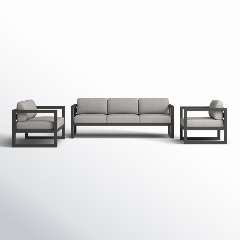 Avion 3 Piece Sofa Loveseat Set, Cast Silver Sunbrella®, Slate