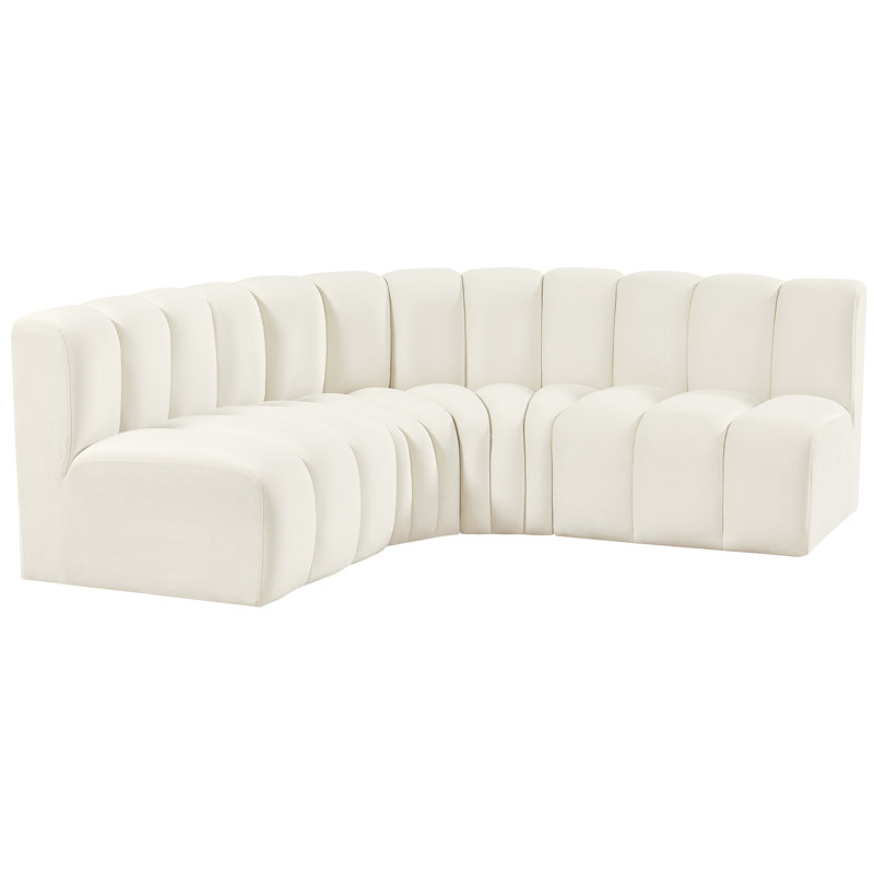 Hirah Upholstered Curved Sectional Reversible, Cream Velvet