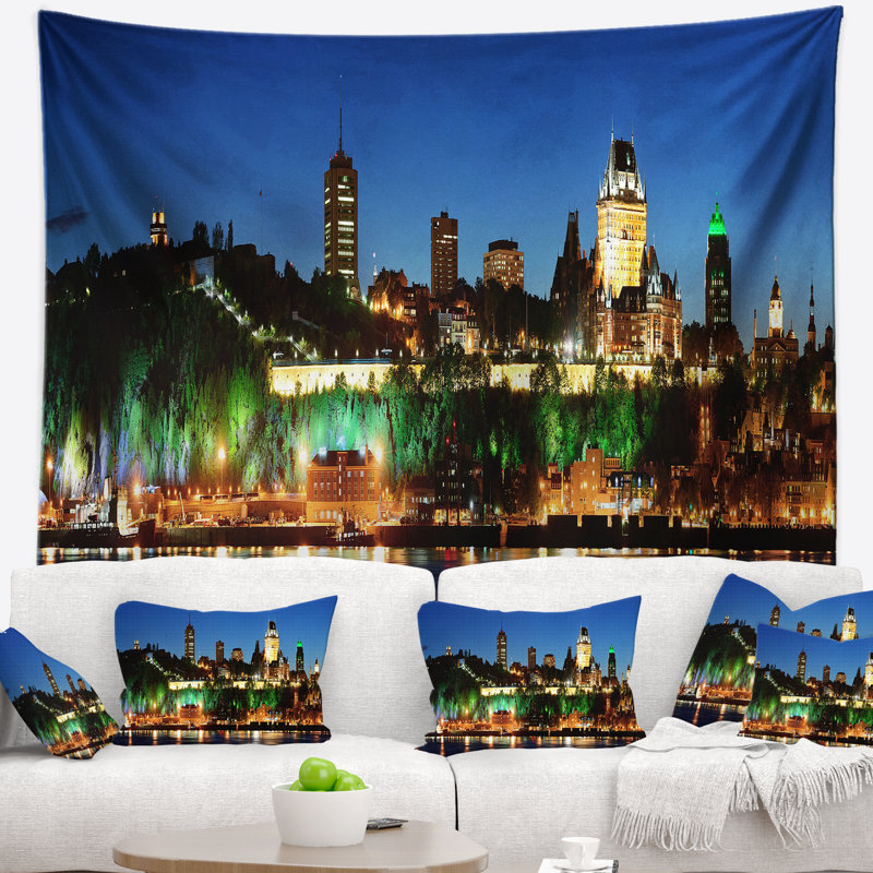 Photo panoramique de la ville de québec dans la tapisserie de nuit Cityscape, H 32 po x l 39 po