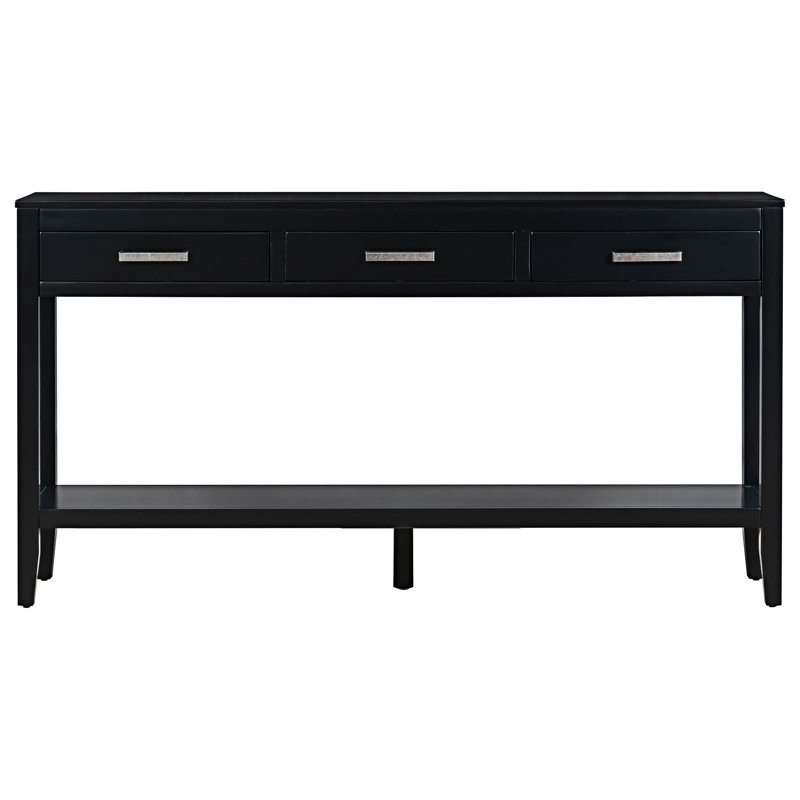 Console Table Entryway Table With Drawers And Bottom Shelf, Black