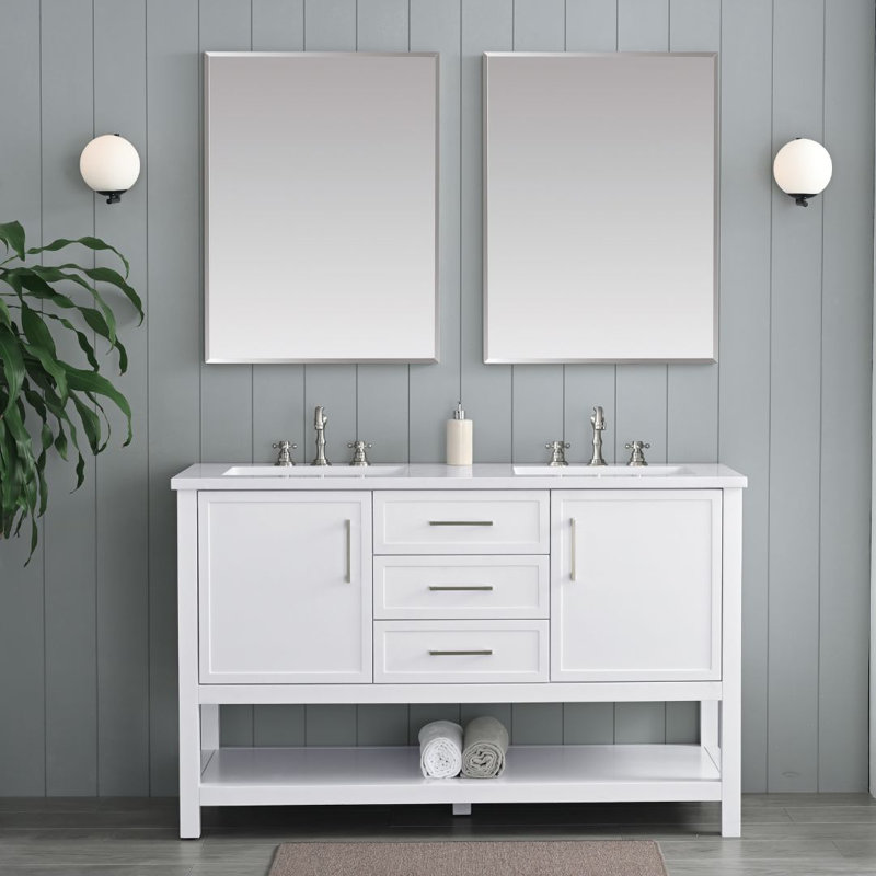 Vicini 54" Double Bathroom Vanity Set, White/Brushed Nickel