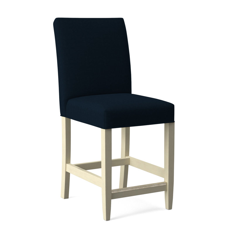 Manhattan Upholstered Stool with Solid Wood Frame, Bisque Finish, White Performance Fabric; 0851-94