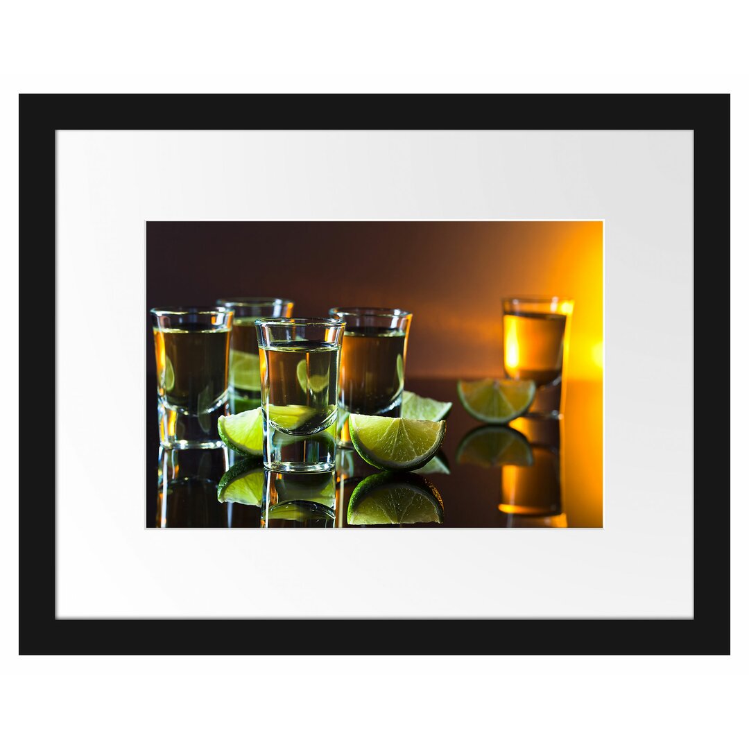 Gerahmtes Poster Tequila mit Limetten