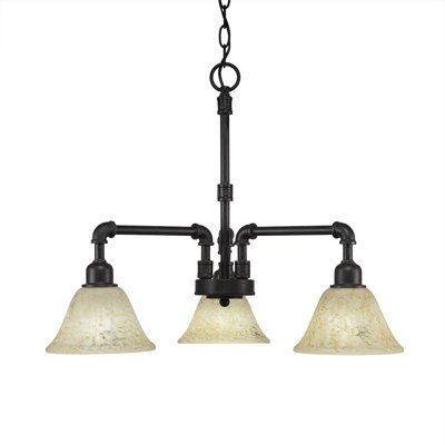 Shellson Vintage 3 Light Downlight Chandelier Shown In Dark Granite Finish With 7" Marble Glass