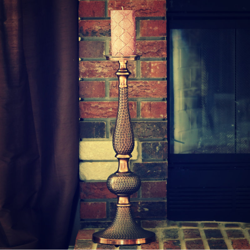 Metal Candlestick, Antique Copper, 23" H x 4.75" W x 8" D