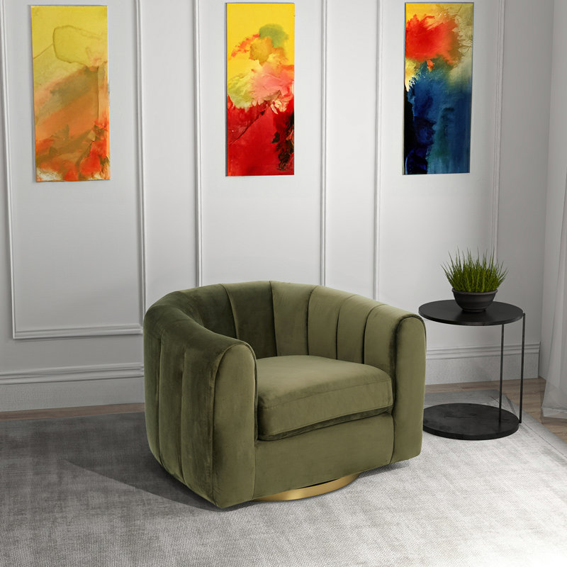 Corjan Velvet Swivel Barrel Chair, Black