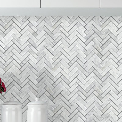 Carrara Marble Mosaic Backsplash Tile  Herringbone Honed