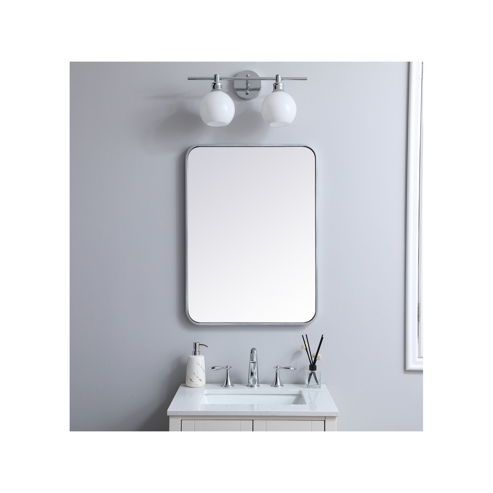 Sabine Metal Rounded Rectangle Wall Mirror, Silver, 30" x 22"