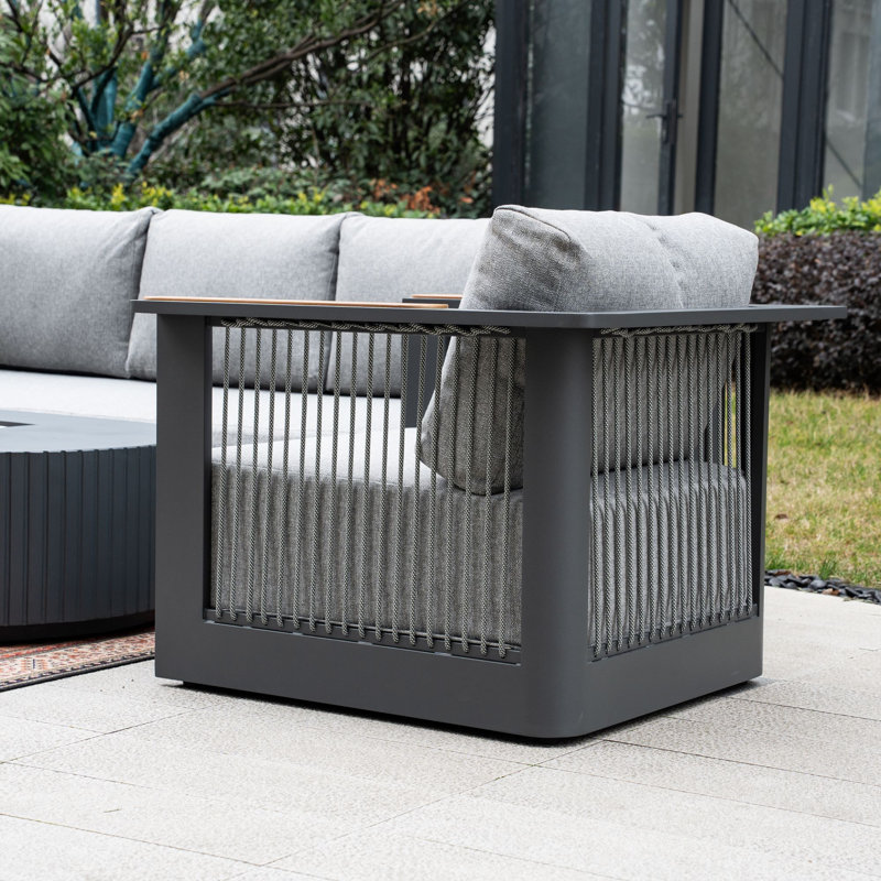 5-Seater Outdoor Lounge Set with Gas Fire Pit Table
