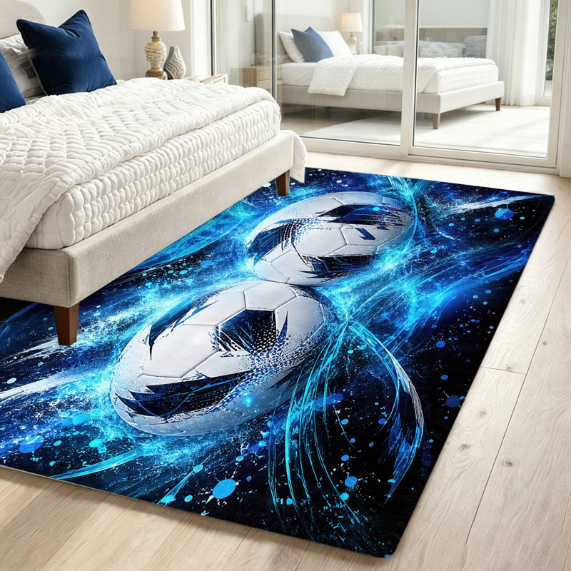 Dynamic Soccer Ball Design Area Rug, Indoor Floor Mat, Anti-Slip Washable, Home Decor for Living Room, Bedroom, Game, World Cup Soccer Decor