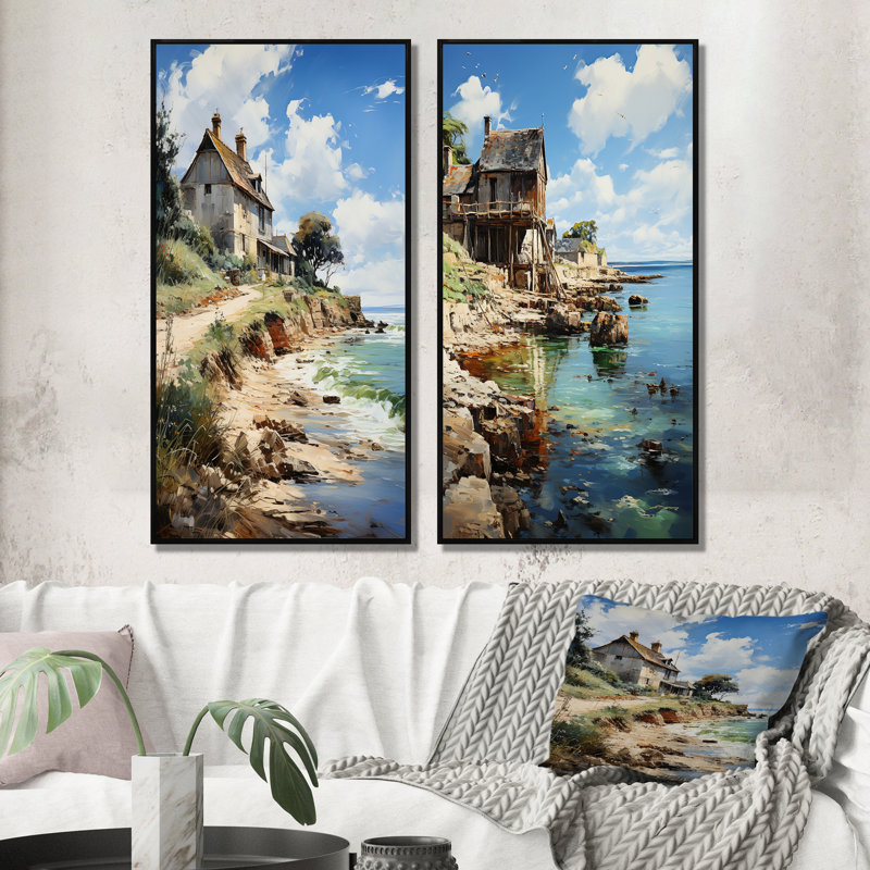 «The Normandy Coast By Eugene», 2 pièces sur toile, H 32 po x l 32 po, Cadre noir