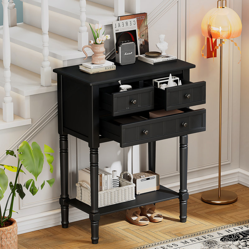 Functional Console Table With Multiple Storage Drawers And Bottom Shelf, Ideal For Organizing Living Spaces And Adding Style.