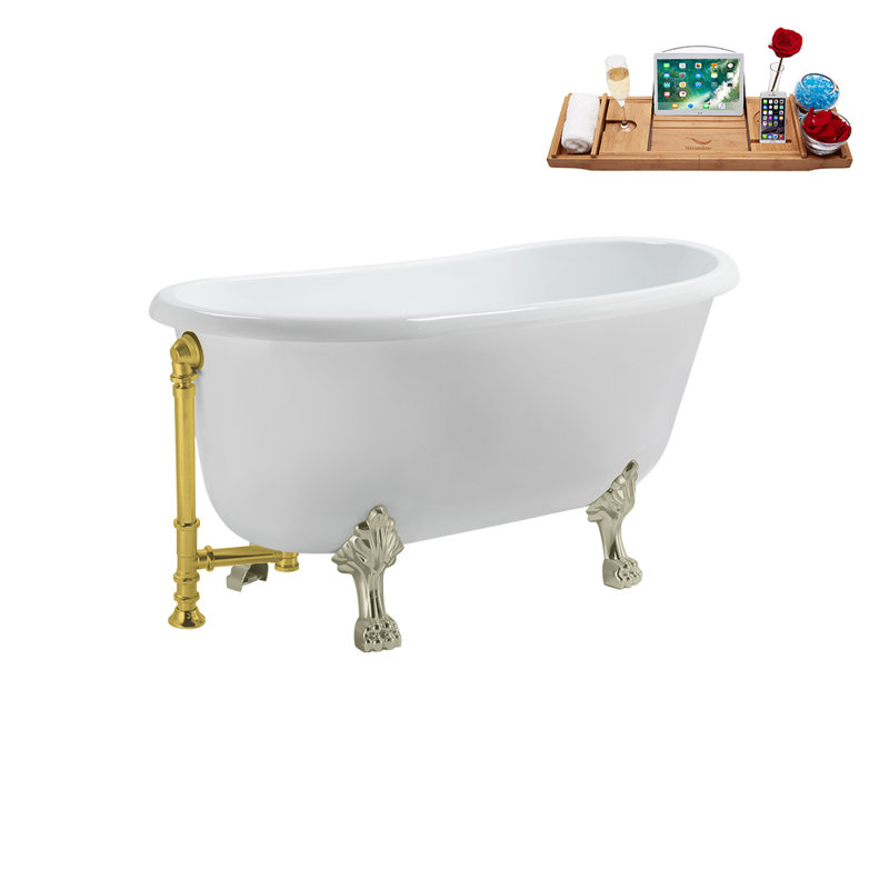 57.5'' x 29.5'' Freestanding Soaking Acrylic Bathtub, Polished Gold, Brushed Nickel