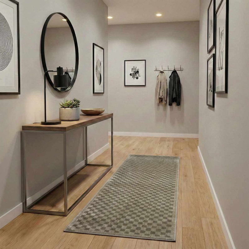 Tapis gris / vert Chaki Duggans, Gris/vert, Tapis de couloir 2 pi 7 po x 10 pi