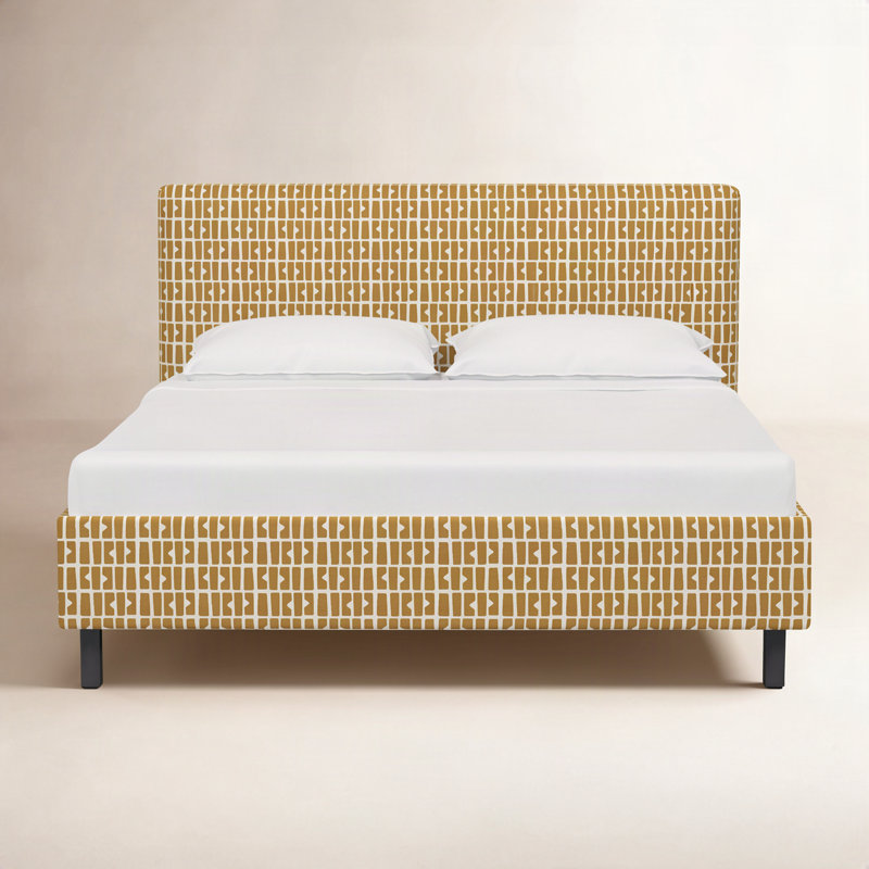 Avila Upholstered Platform Bed, Twin, Bloc Panel Mustard