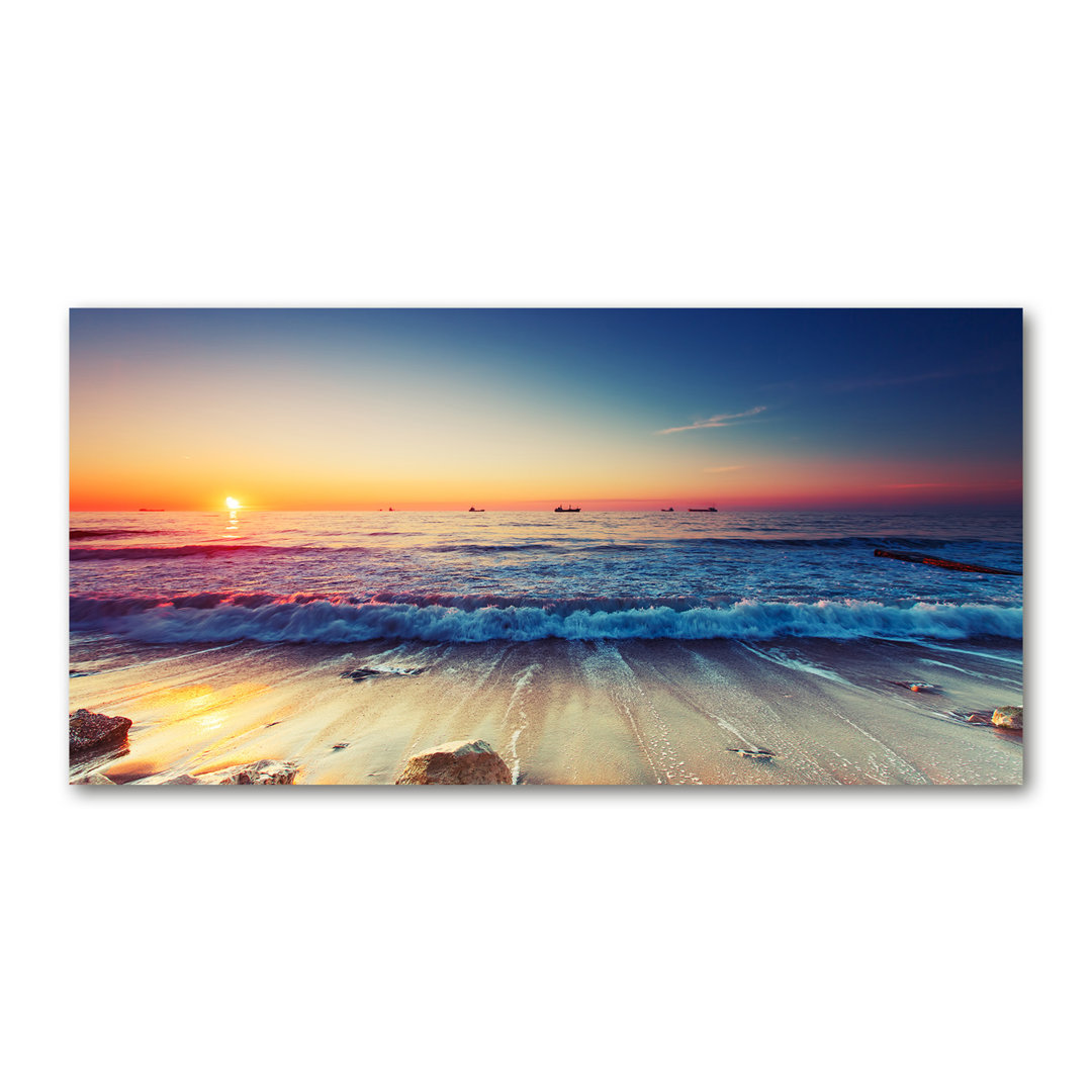 Leinwanddruck - Wandkunst - Drucke auf Leinwand - 120X60 Bildmotiv: Sonnenaufgang am Meer