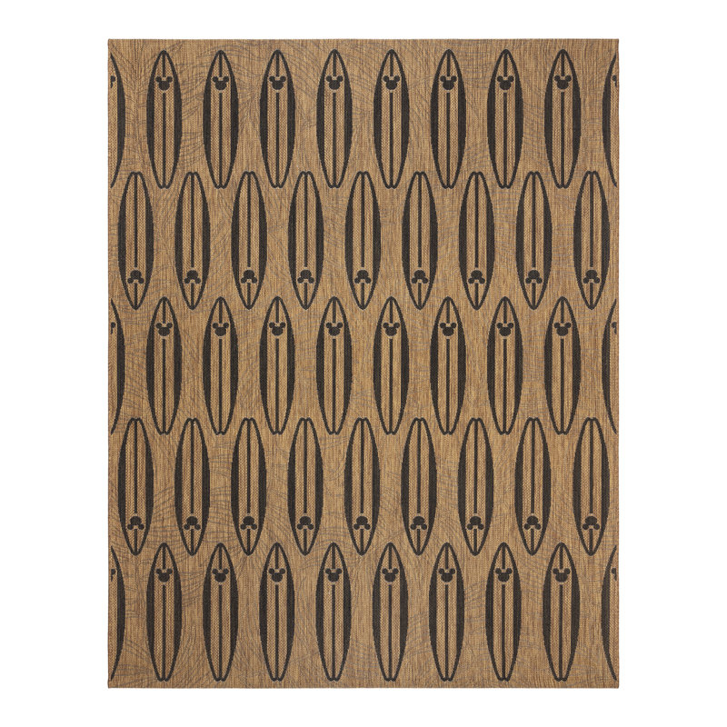 Disney Mickey Mouse Tropical Surf Board Brown/ Black Flatweave Indoor/ Outdoor Area Rug, Rectangle 7'10" x 10'