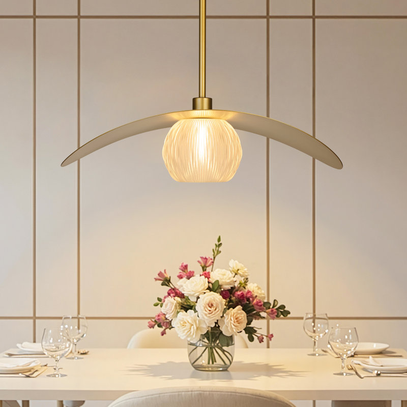 1-Light Modern Geometric Gold Pendant Light with Aluminum and 3D-Printed Shades (Set of 2)