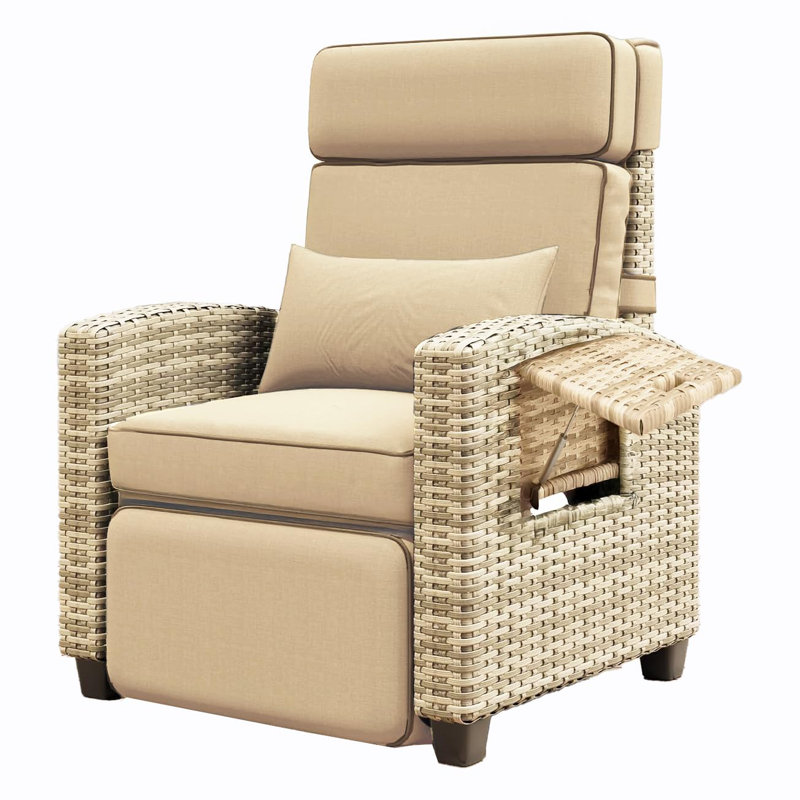 Fauteuil inclinable d'extérieur avec coussin, chaise longue de patio réglable avec table d'appoint rabattable