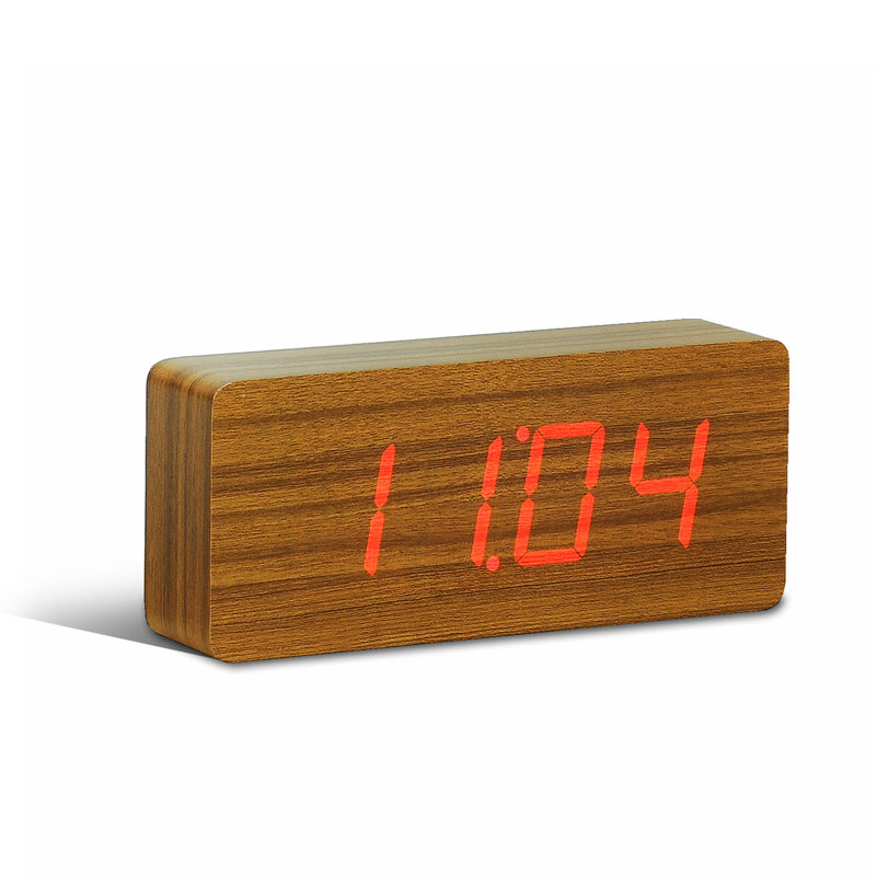 Digital Manufactured Wood Electric Alarm Tabletop Clock, Teak/Red