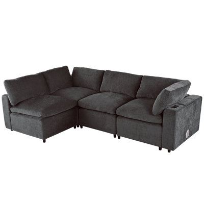 Contemporary Modular With , Wireless Charging & Speaker Modern Upholstered Sinuous Springs And Function