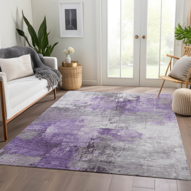 Purple and Gray Abstract Washable Synthetic Rug 46" x 30"