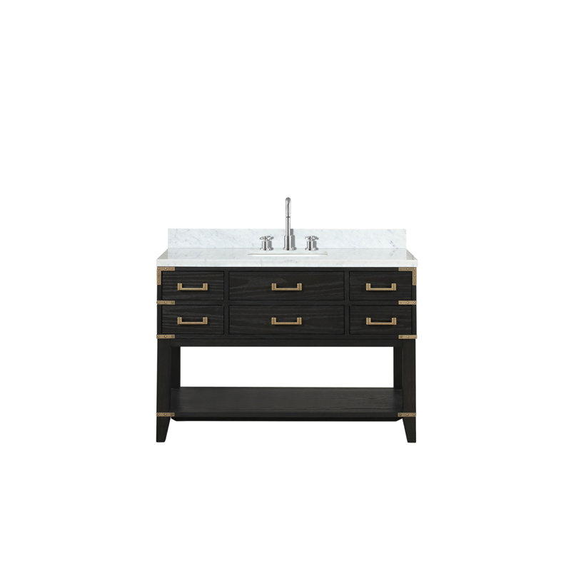 Meuble-lavabo simple avec comptoir en marbre de Carrare, Noir, noir, noir, noir