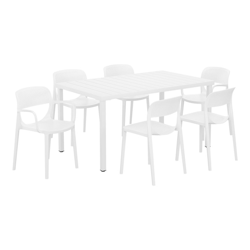 6-Person Outdoor Rectangular Dining Set, White