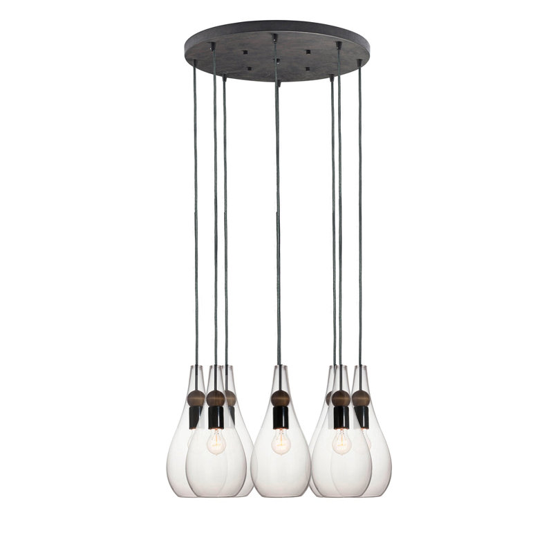 Earth 8 - Light Chandelier, Nickel Braided Cord, Clear Glass, 120" H x 16" W x 16" D