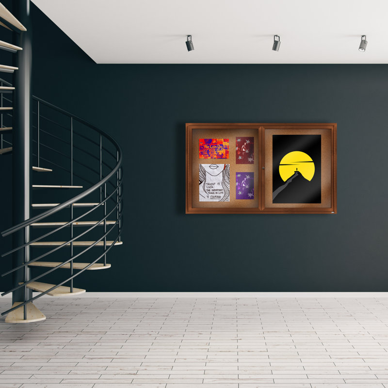 Tableau d’affichage mural en aluminium encastré, Bois de noyer, Deux, H 36 po x l 60 po