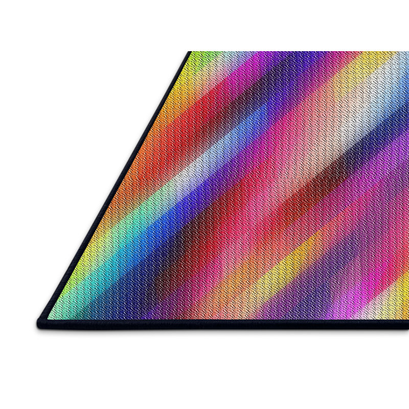 Bleu abstrait/rouge/jaune Tapis décoratif, Rectangle 5 pi x 8 pi