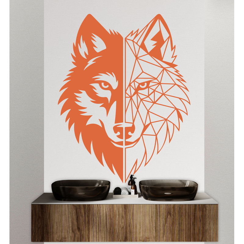 Adhésif décoratif loup loup, décor géométrique loup, art mural loup, amoureux des animaux, loup, salle de bain, décalcomanies murales, vinyle autocollant