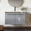  Ensemble de meuble-lavabo très brillant avec lavabo Ayanda, gris-703186758