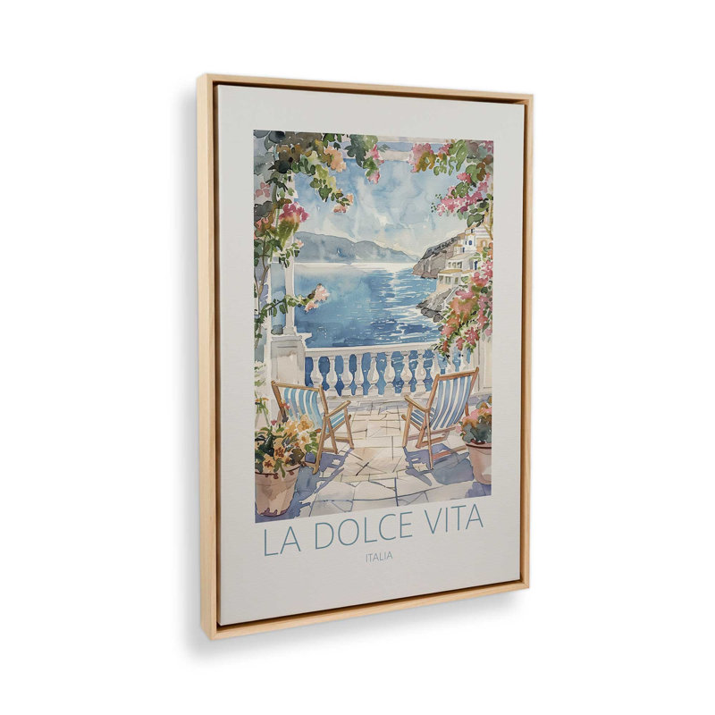 La Dolce Vita View, reproduction d'art sur toile, Cadre flottant en érable américain, 20 po x 30 po