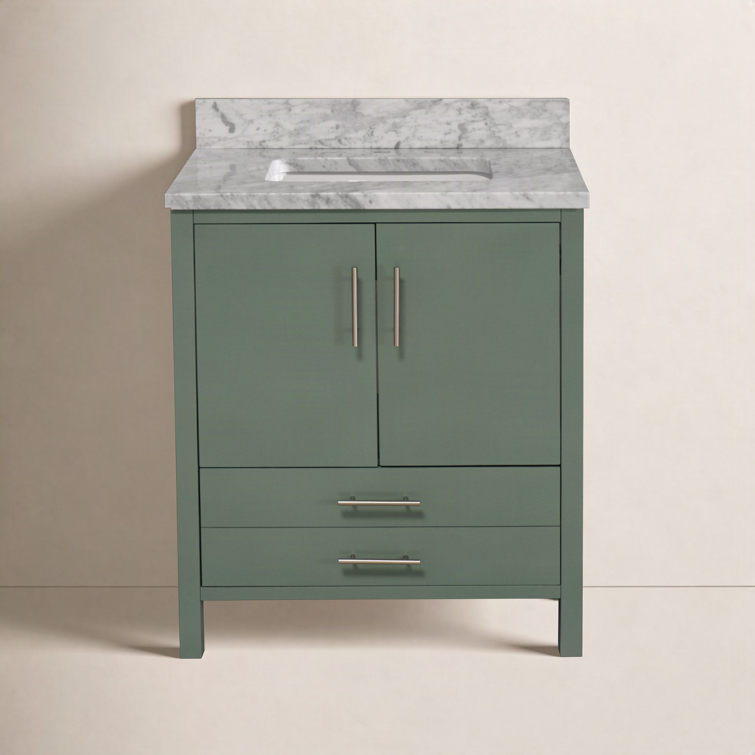 Kiara 30'' Single Bathroom Vanity, Carrara Marble, Sage Green