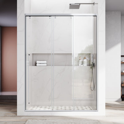 Uks13 56 In. To 60 In. W X 66 In. H Left-Side Opening Semi-Frameless Triple Bypass Sliding Shower Door With 5/16 In. (8Mm) Clear Glass In Chrome