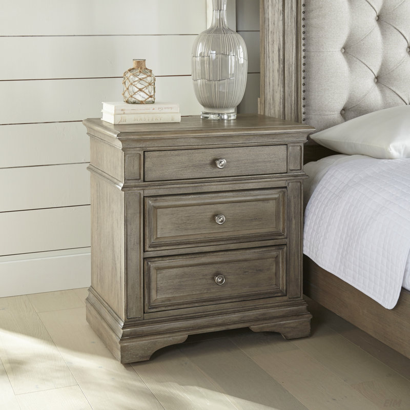 Tiroir latéral en métal - Table de chevet avec port USB - Bois flotté ciré