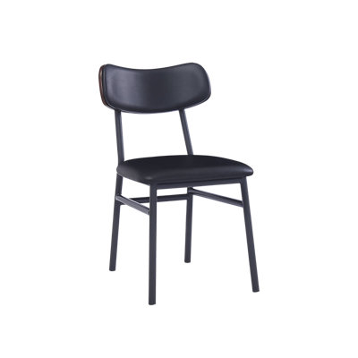 Chaise en métal noir avec dossier et siège en vinyle noir