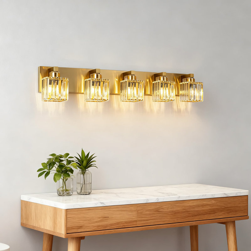 Luminaire de salle de bain en cristal, éclairage de salle de bain moderne avec abat-jour carrés pour fixation murale sur miroir, douille E26 à intensité variable