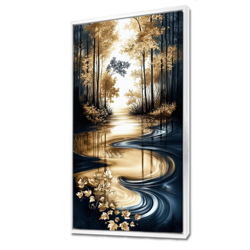 «Gold Blue Gold Tranquil Autumn Lake Reflections I - Serene», reproduction d'art sur toile encadrée, H 32 po x l 24 po