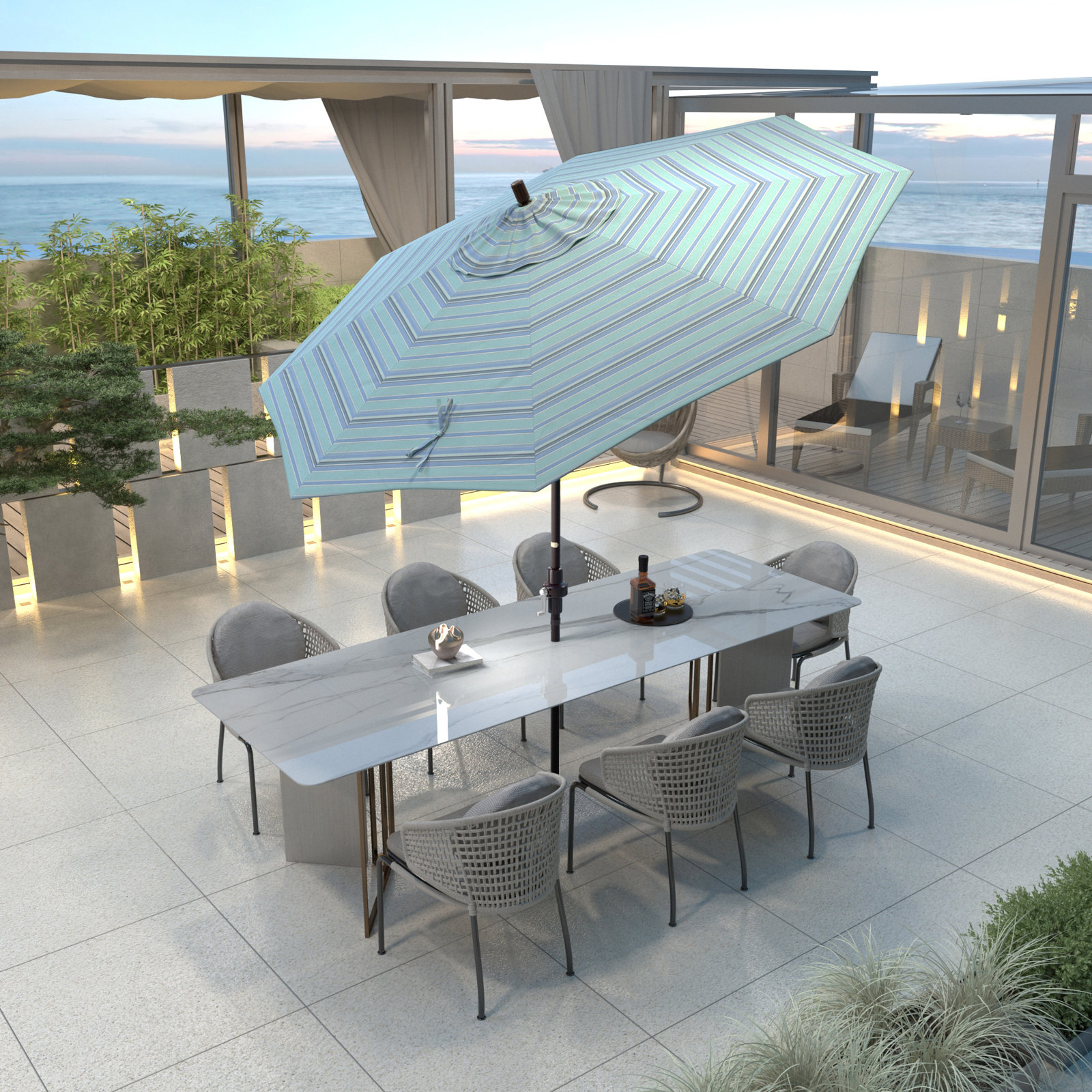 Garita 9' Sunbrella® Market Umbrella, Dolce Oasis Stripe Sunbrella®, Bronze