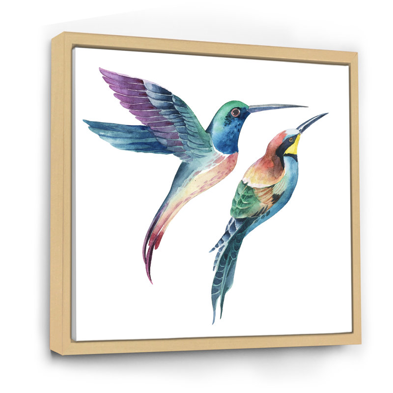Ensemble d'oiseaux tropicaux Colibri - décoration murale traditionnelle sur toile, H 30 po x l 30 po x P 1 po